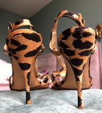 Vintage Casadei Leopard Rhinestone Sandals Y2K Crystal Slingback Heels 9.5 Flaw