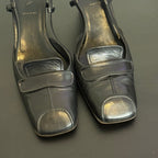 Prada Black Leather Square Toe Slingback Pump Size 35.5