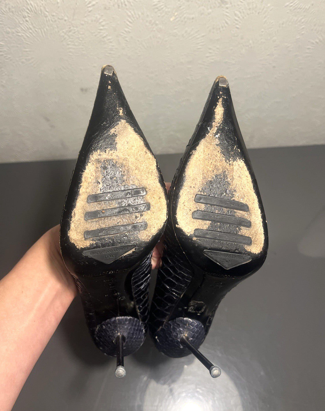Gianmarco Lorenzi Ladies 37.5 4 Heels Python Exotic Nail Heel Pointed Slim Toe