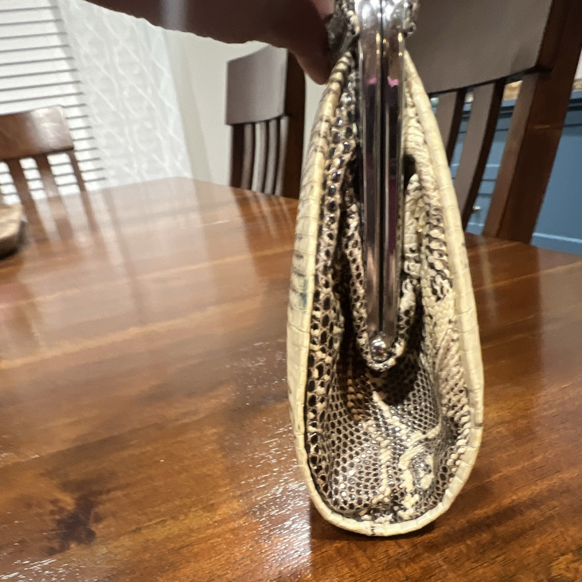 Vintage 1950s Monitor Lizard Skin Clutch Bag with Silver Frame