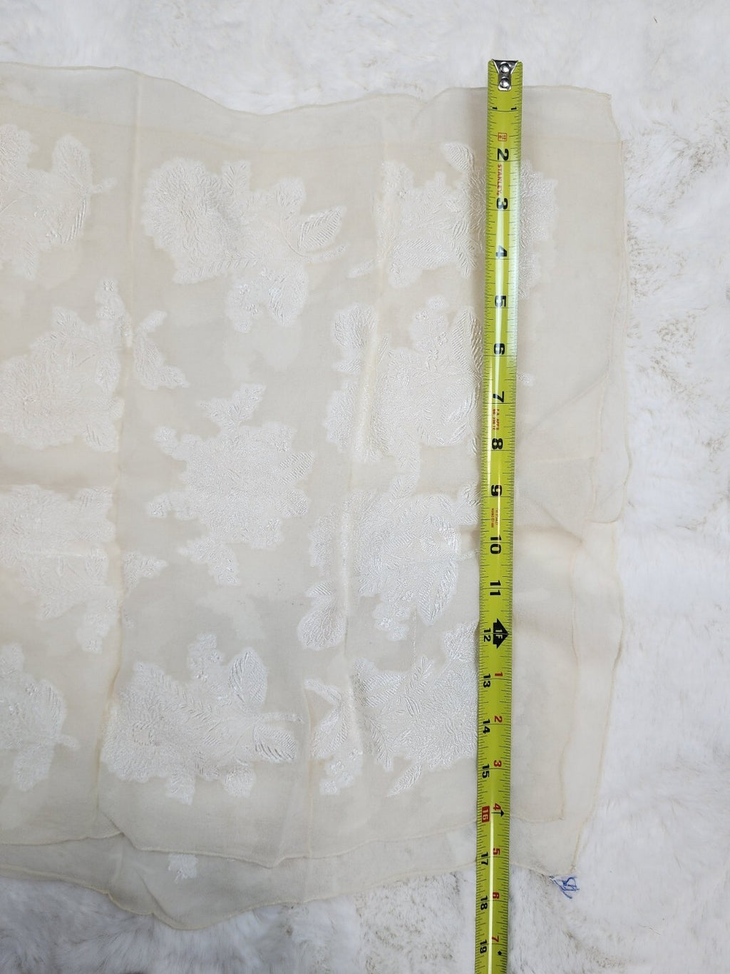 Antique Chiffon Silk Scarf Head & Neck Scarf Delicate Floral White Lace 1900's