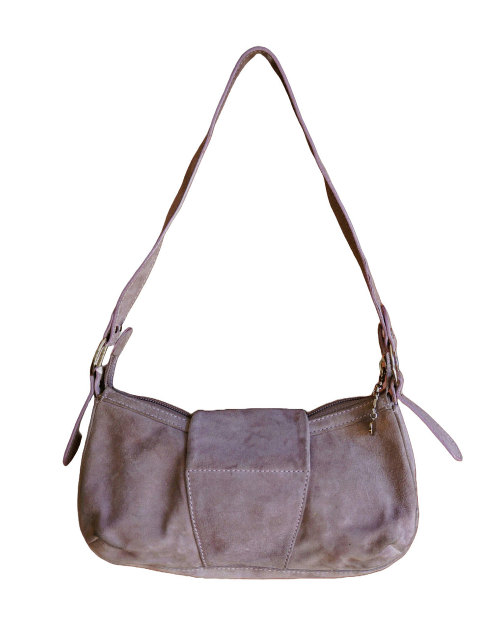 Vintage Y2k CASADEI Taupe Buckle Embellished Suede Evening Shoulder Bag