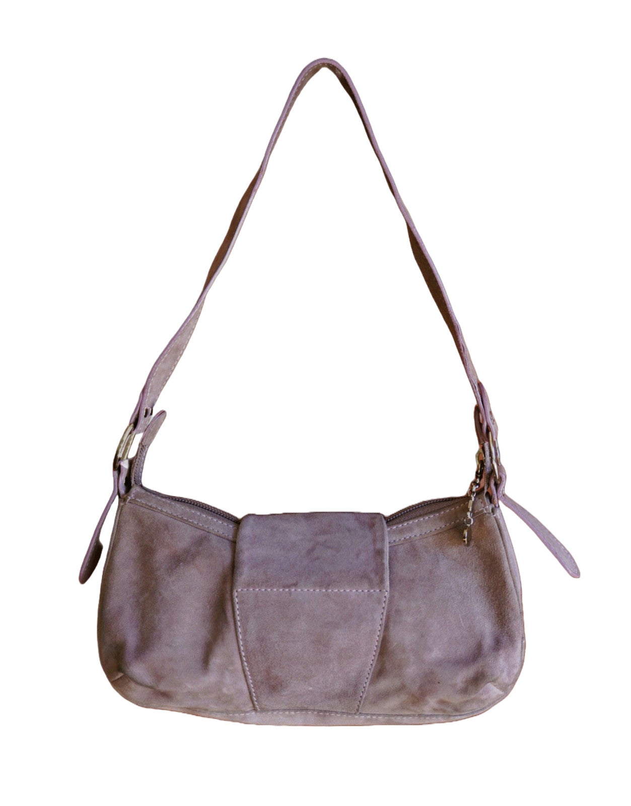 Vintage Y2k CASADEI Taupe Buckle Embellished Suede Evening Shoulder Bag