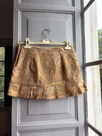 Y2K Brocade Two Piece Set Gold Floral Corset Top and Mini Skirt