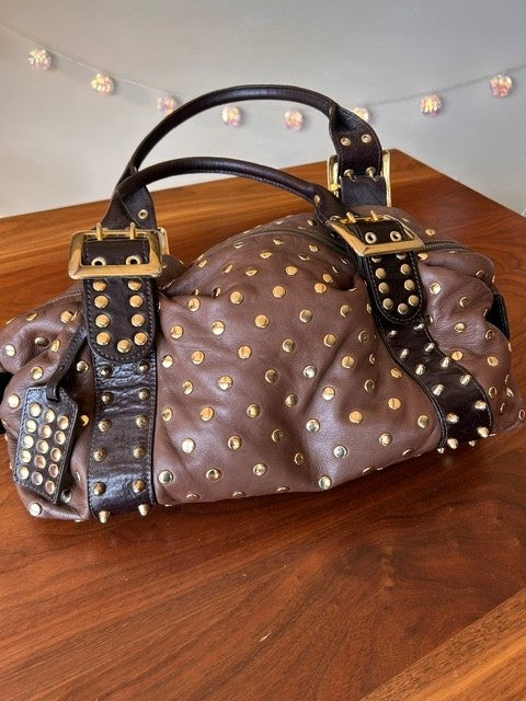 Be&D Studded Garbo Handbag Brown Lambskin
