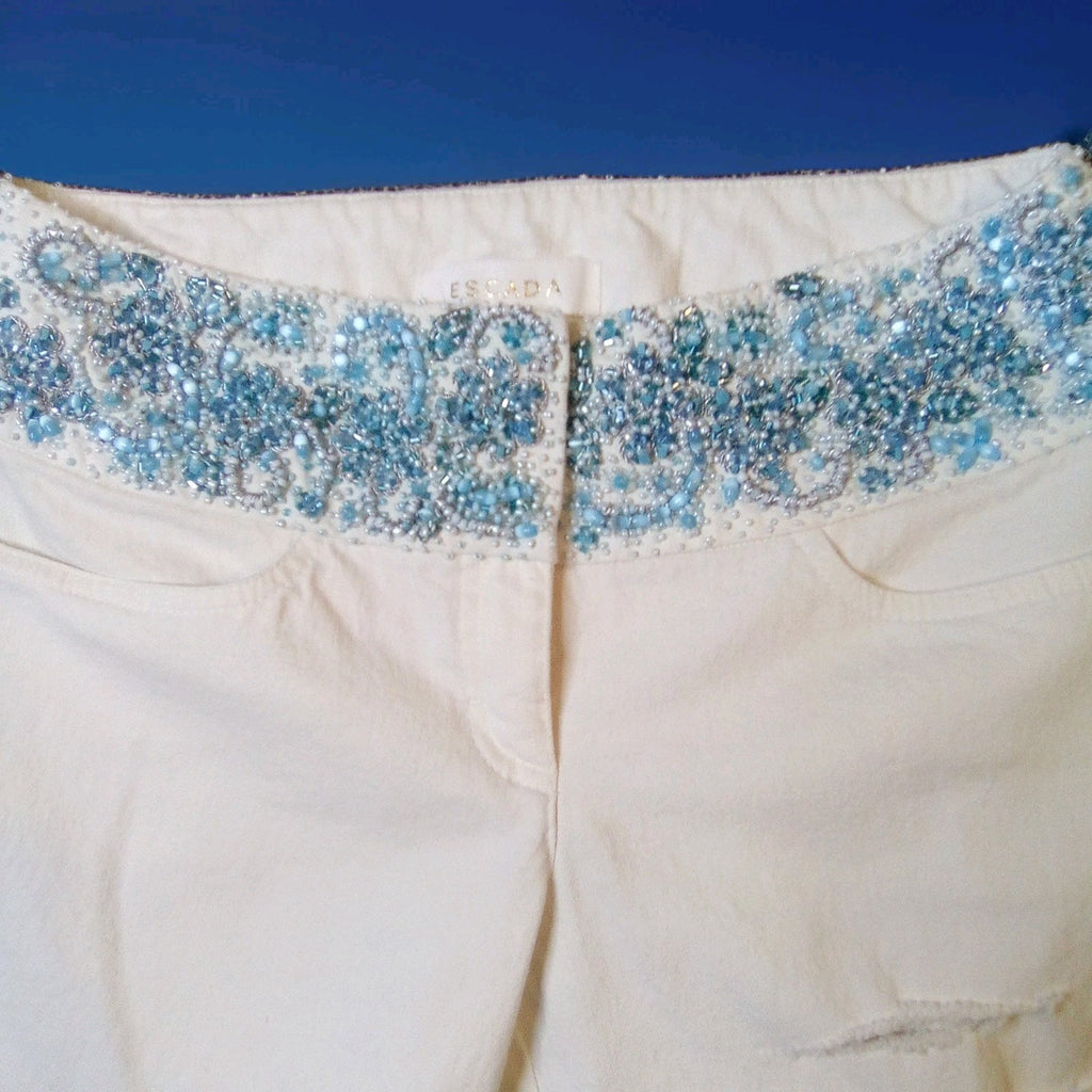 Escada White Jeans with Hand-Beaded Waistband