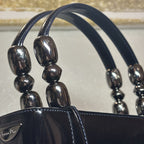 Auth Christian Dior Vintage 1999 Malice Pearl Bag Black Patent Leather Gunmetal