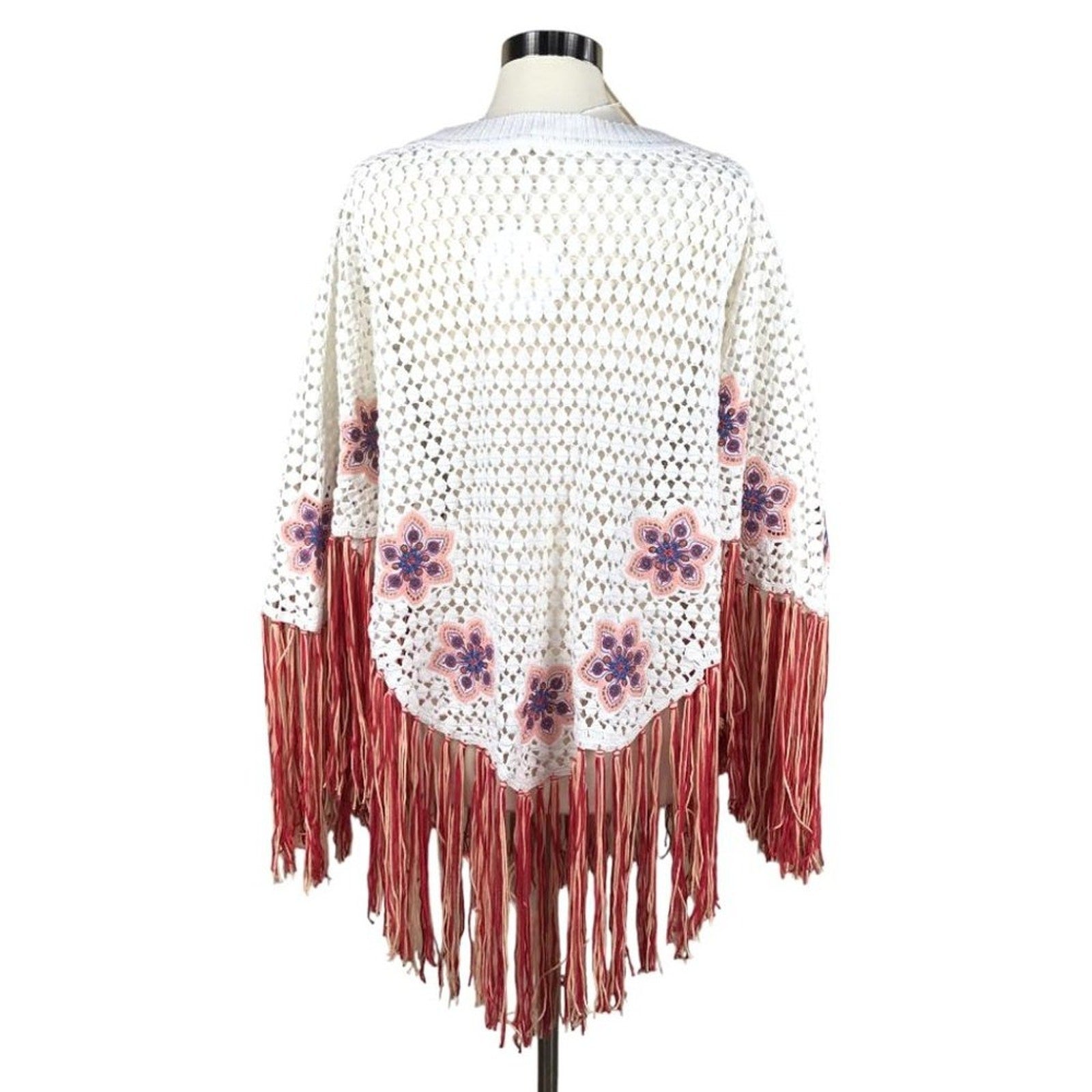 Chloe Fringed Embroidered Crochet Poncho $1795 Size M NWT Rare