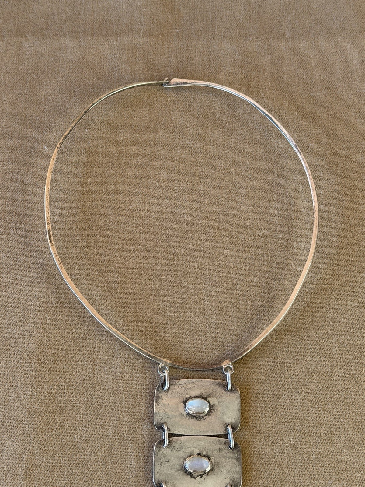VTG Artisan Studio Modernist Sterling Silver 925 Moonstone Choker Necklace