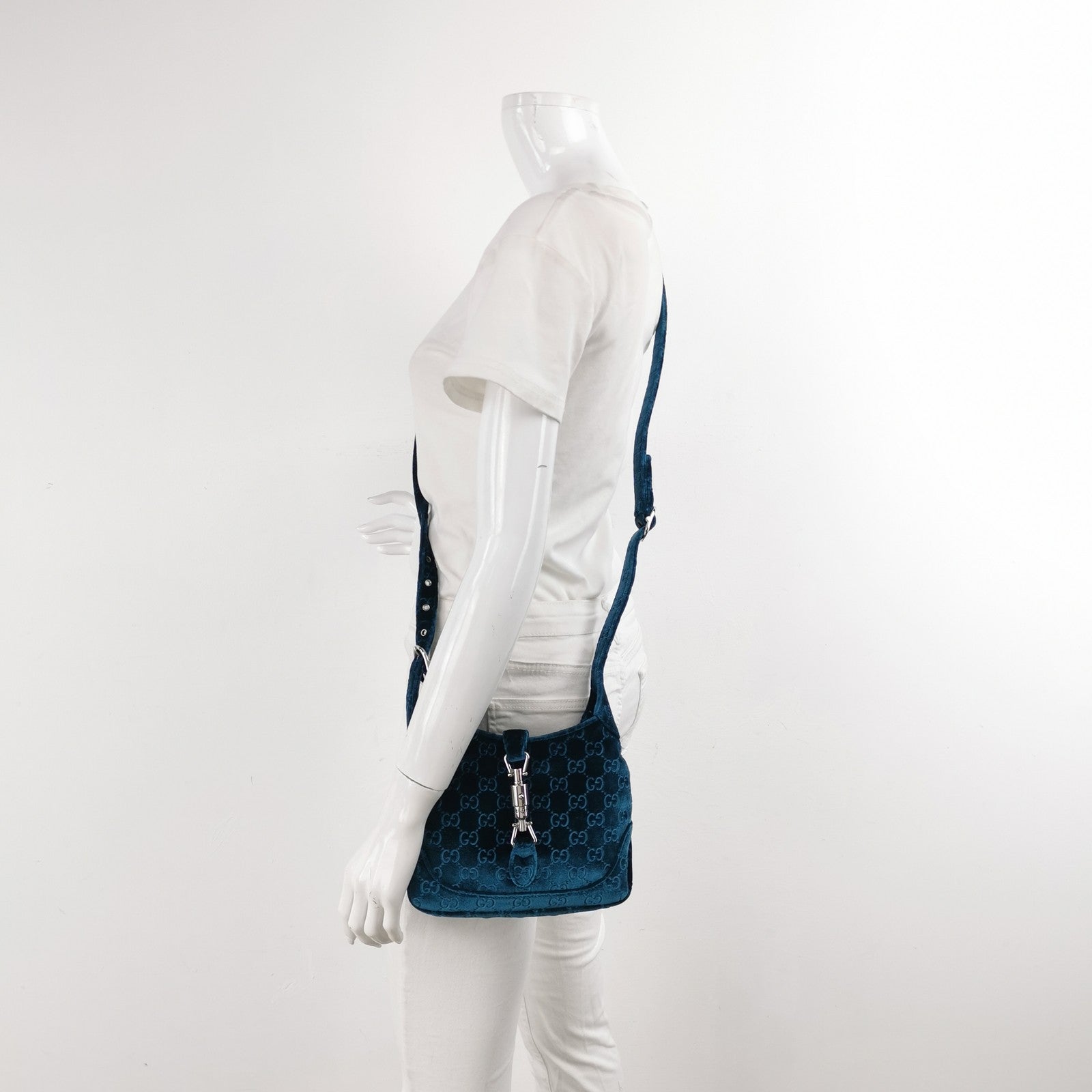 Gucci New Velvet Ashmir GG Monogram Small Jackie 1961 Hobo Velvet Peacock