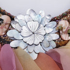 Mary Frances Beaded Tulle Ruffle Wicker Shoulder Bag Mother of Pearl Earthtones