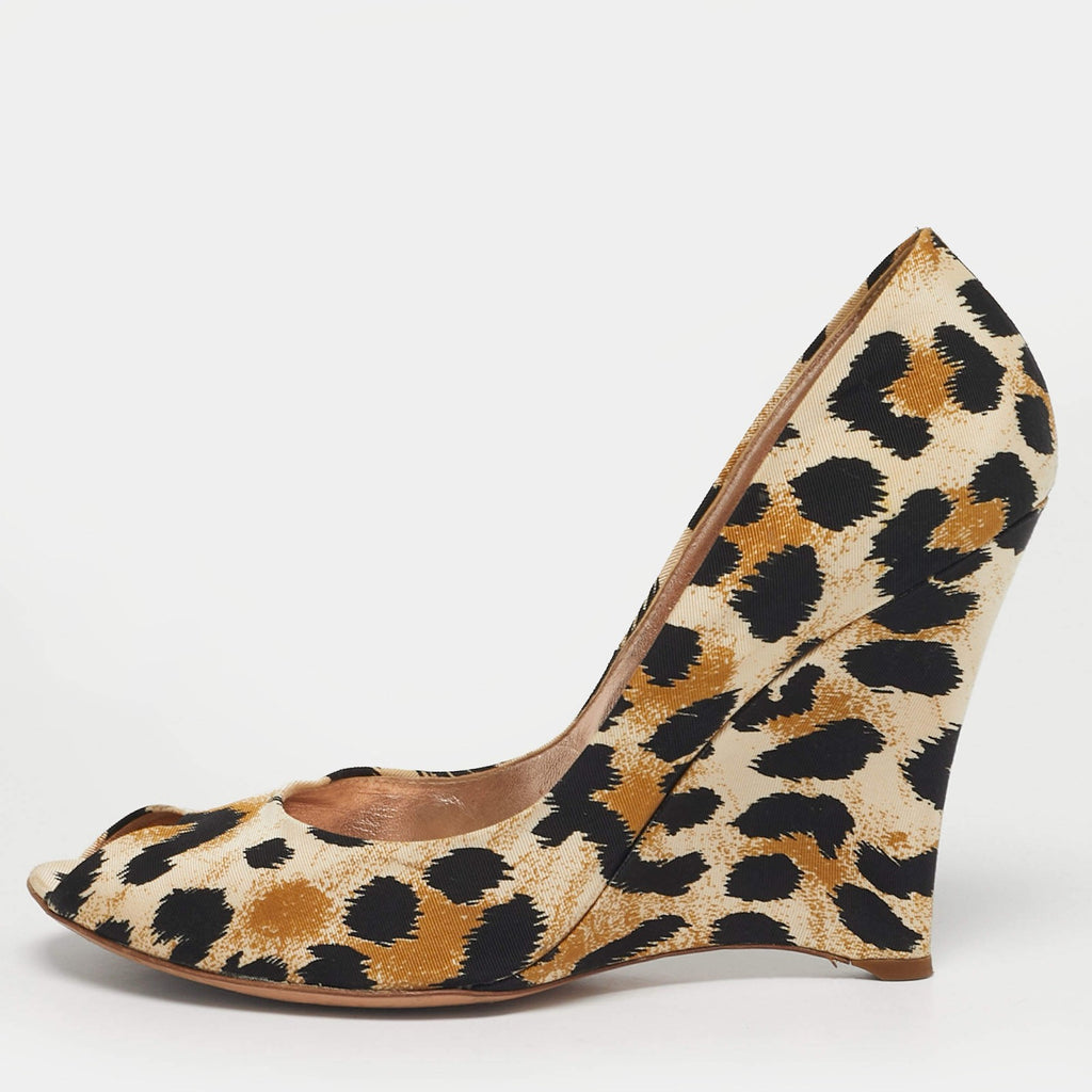Casadei Tricolor Canvas Wedge Peep Toe Pumps - EU 40 / US 10 / UK 7