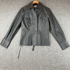 Vintage Newport News Leather Biker Shirt Womens 4 Black Lace Up Detail Snap