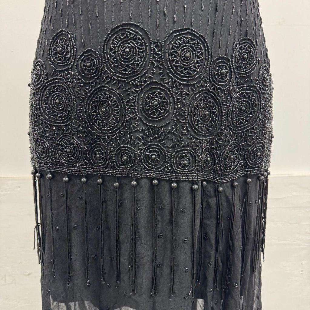 Vintage Y2K Black Heavily Beaded Silk Tassel Dress