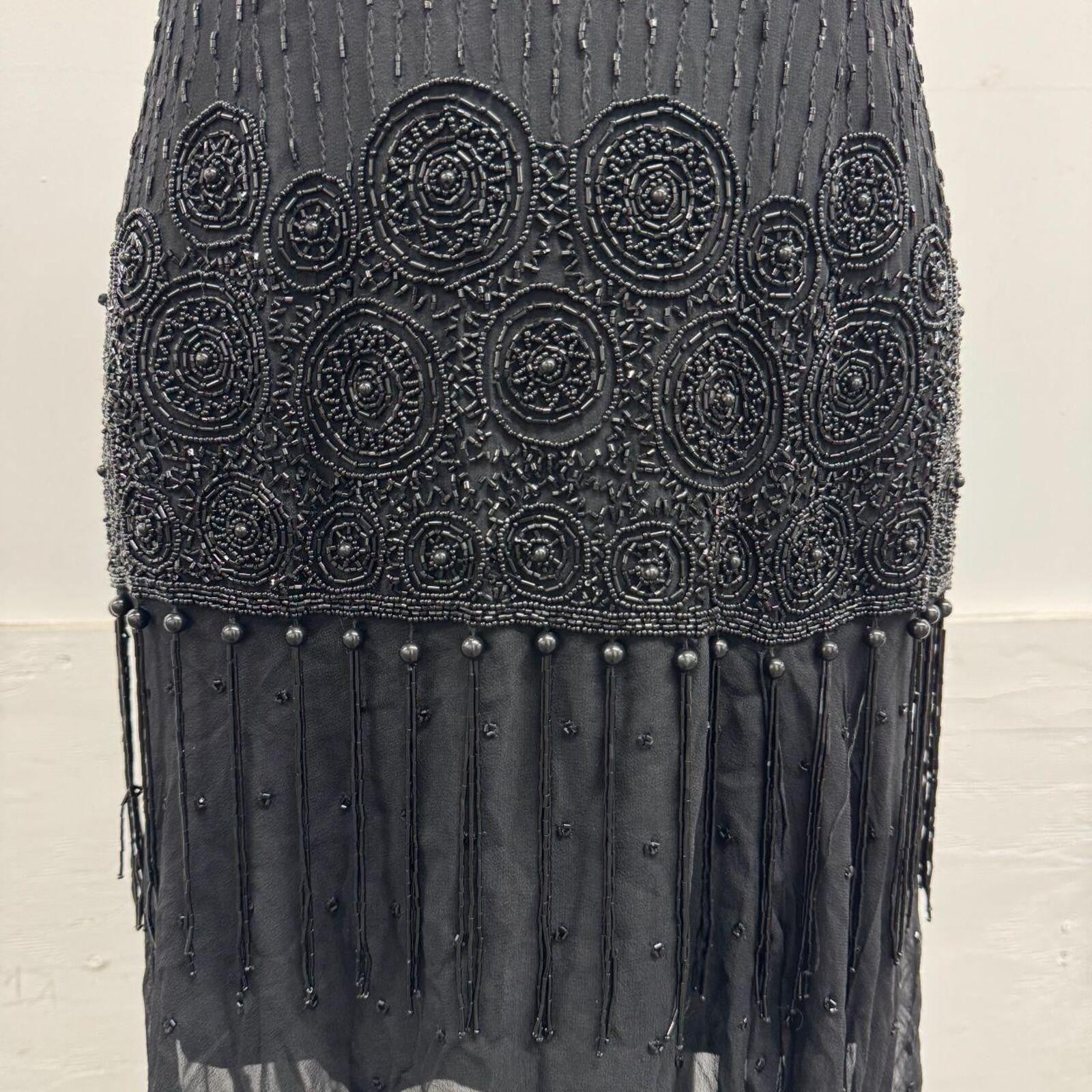 Vintage Y2K Black Heavily Beaded Silk Tassel Dress