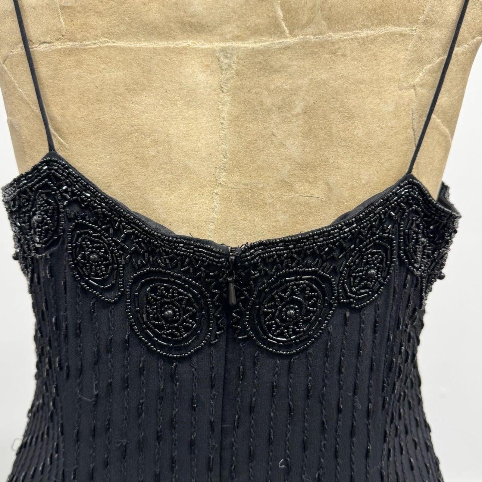 Vintage Y2K Black Heavily Beaded Silk Tassel Dress