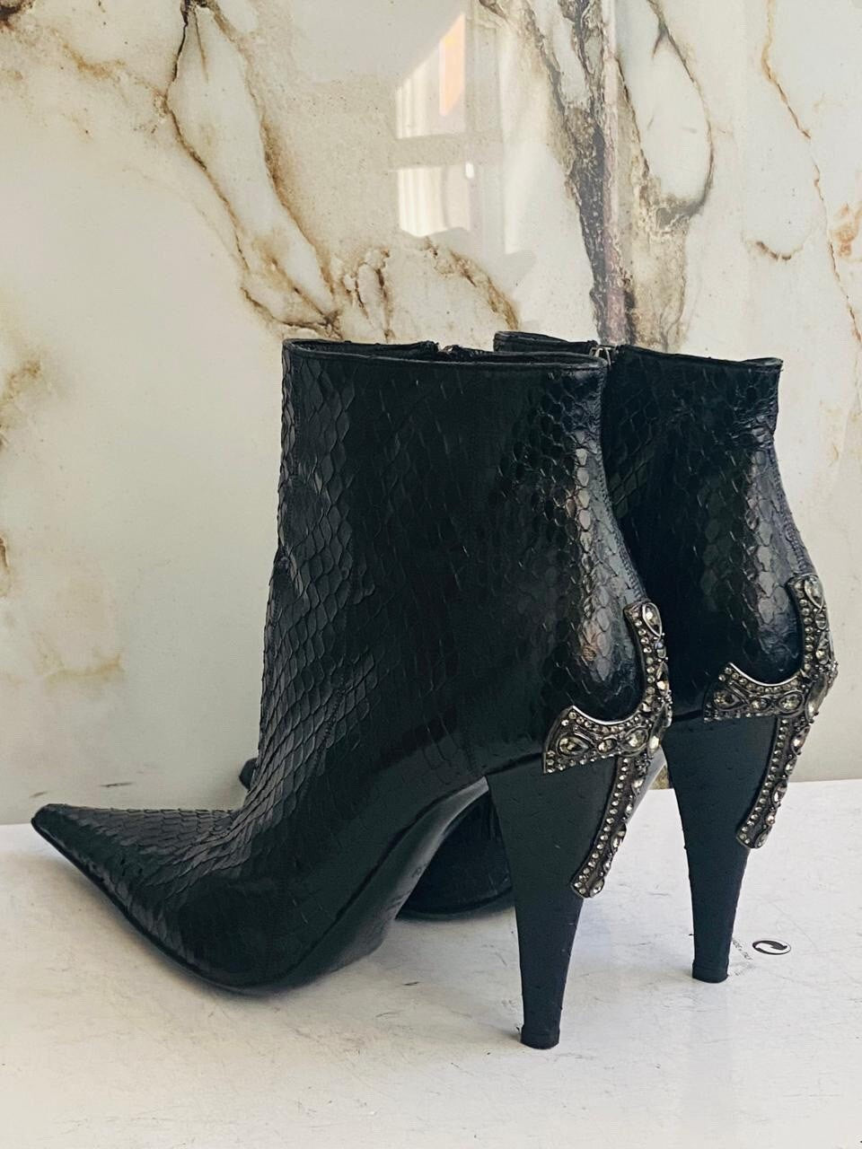 Gianmarco Lorenzi Best Women Boots  Premium Snake Leather High Heels Size 39