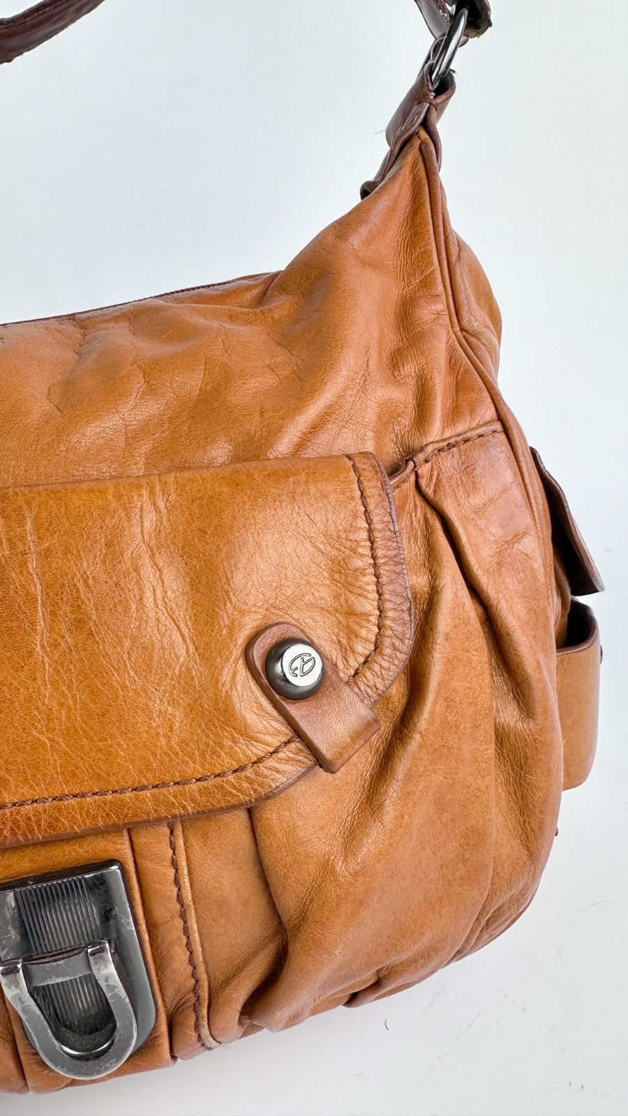 Francesco Biasia Tan Brown Leather Hobo Shoulder Bag Y2K