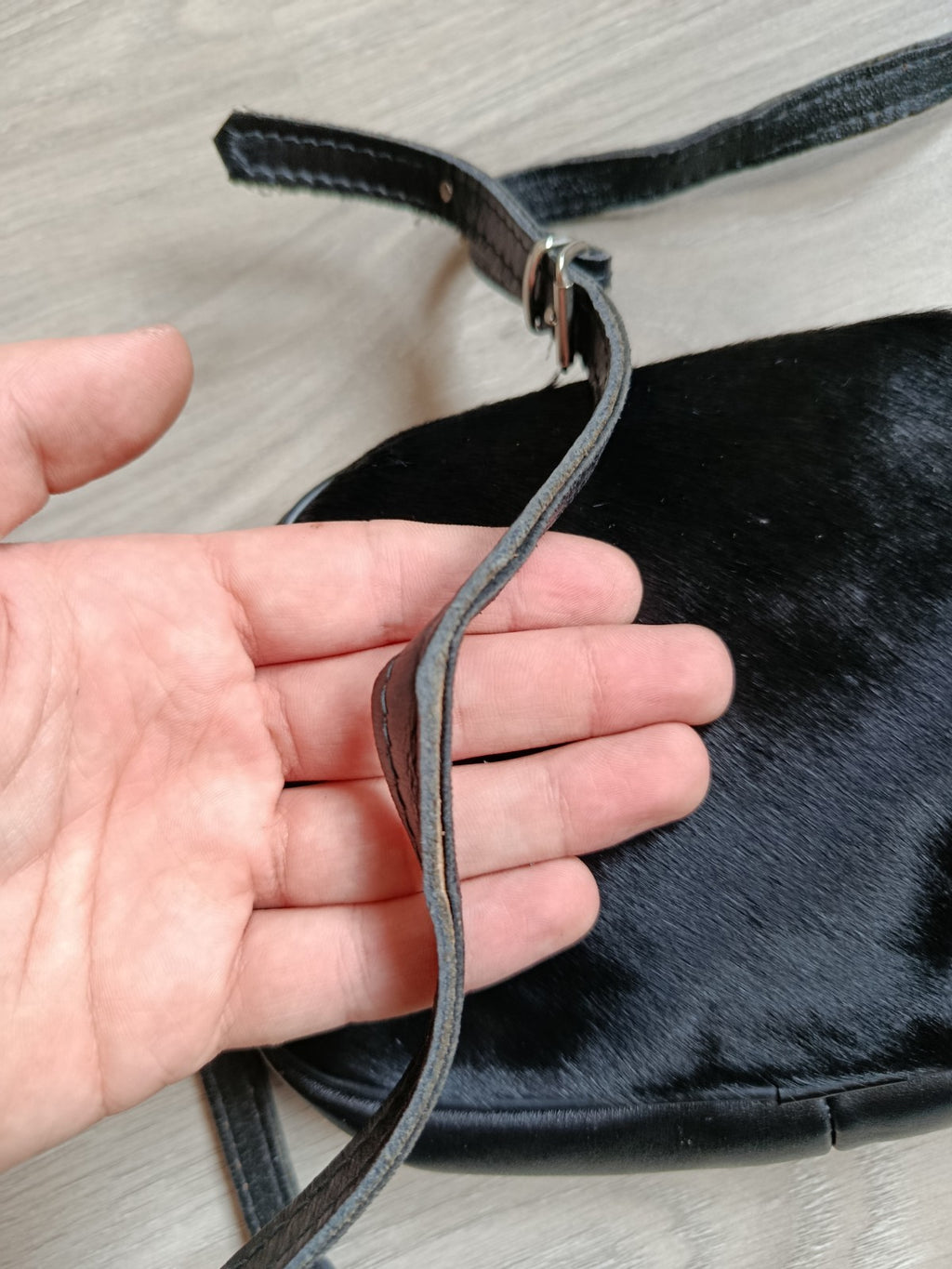 Vintage 40s 50s Black Leather Ponyhair Shoulder Bag - Prentice Zip, Belt Loops-