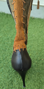 Roberto Cavalli Y2K Leather & Suede Patchwork Boots Size 39.5