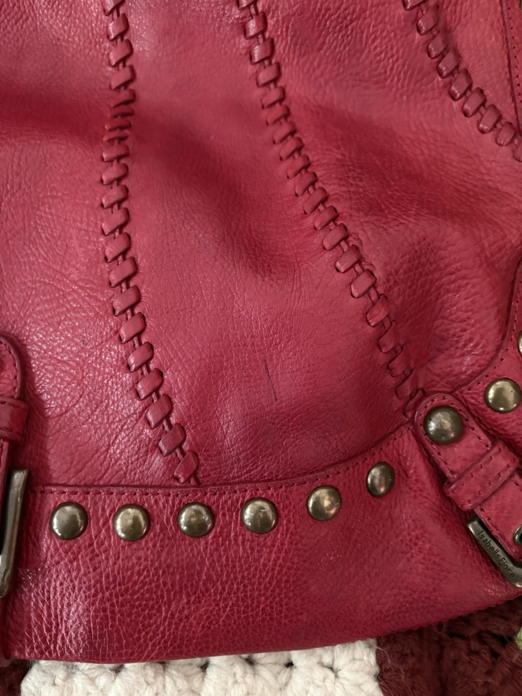 Isabella Fiore Audra Studded Leather Hobo Bag Red