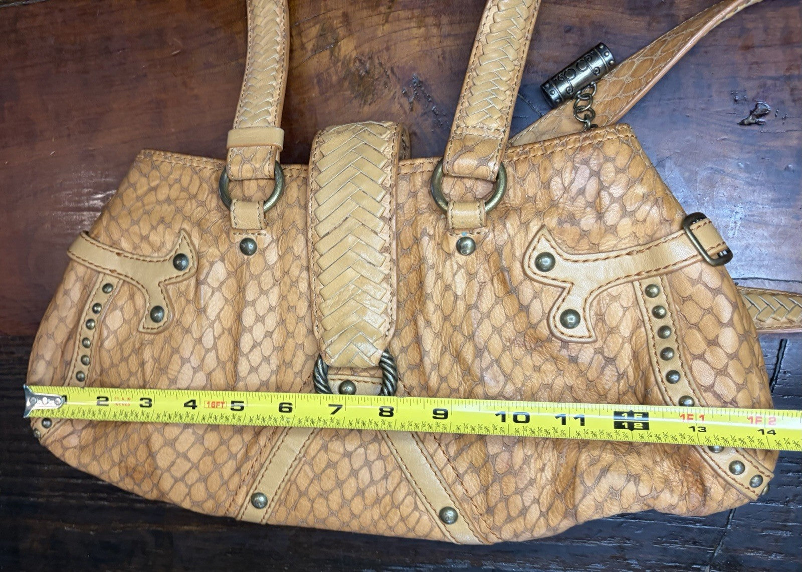Babeed Brown Leather Snake Print Shoulder Bag