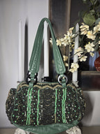 Jamin Puech Paris Beaded Sequin Leather Shoulder Bag Green