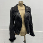 Vintage Vero Moda Black Goat Leather & Fox Fur Moto Jacket
