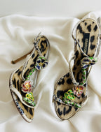 Roberto Cavalli 2000s Snake and Flower Enamel Rhinestone Heels