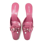 Prada 1990s Pink and White Leather Flower Bouquet Mules Size 36.5