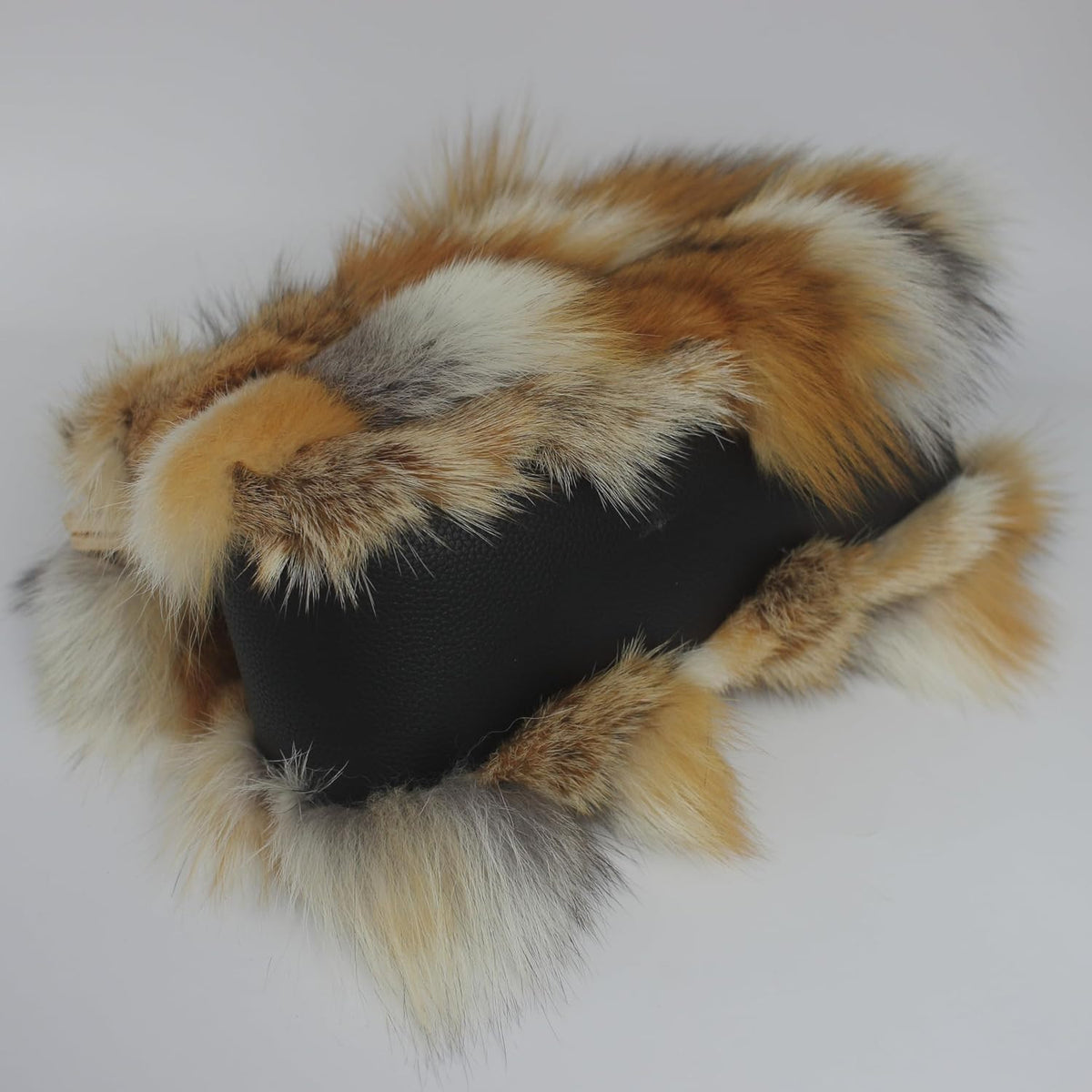 Real Fox Fur Handbag Vintage Kisslock Purse with Bamboo Handle