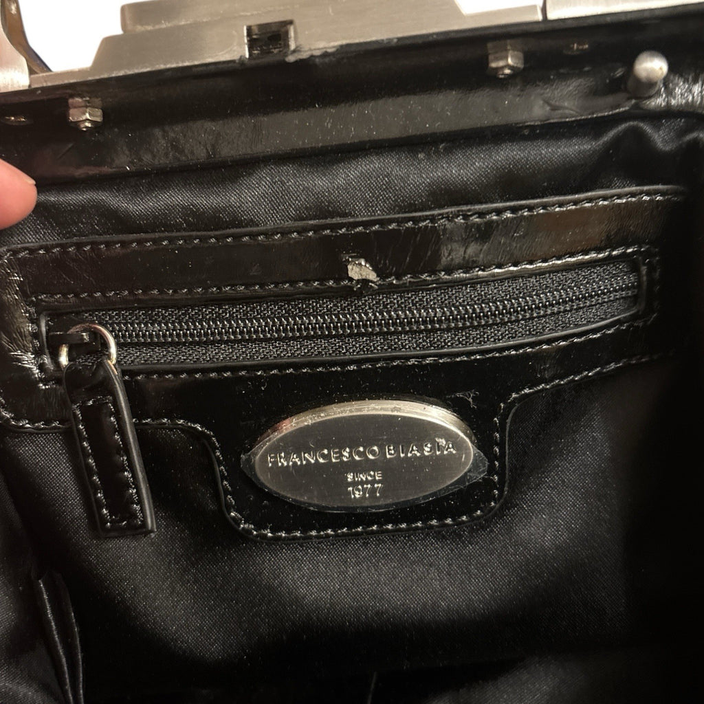 Vintage Francesco 1977 Biasia Handbag Fabulous Black Leather Silver Hardware