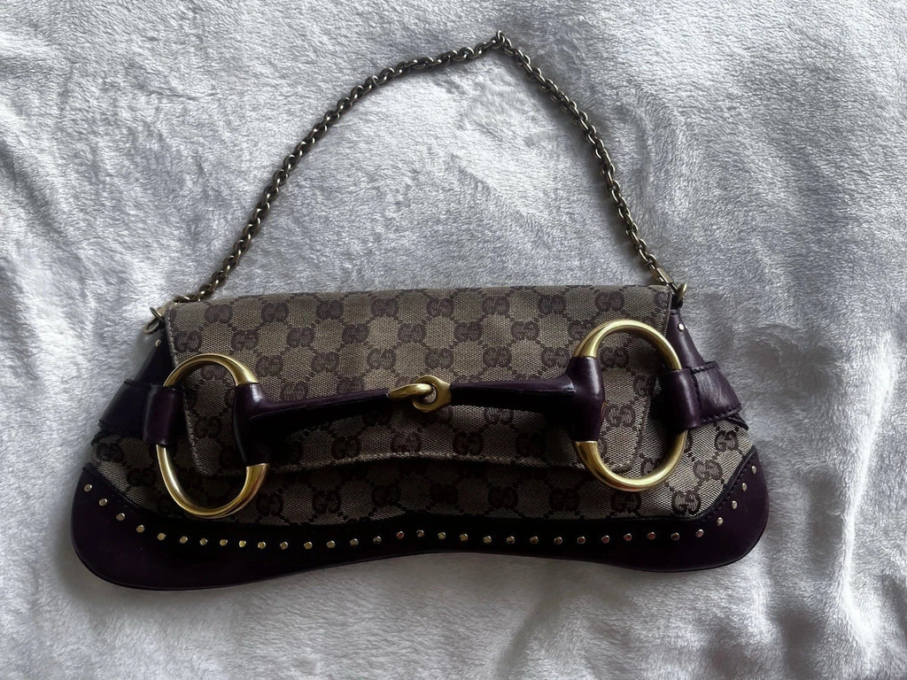 Vintage Gucci Horsebit 1955 Clutch - Tom Ford Era - Brown Caramel Monogram