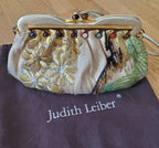 Judith Leiber Gold Floral Embroidered Crystal Beaded Clutch w/ Dust Bag & Comb