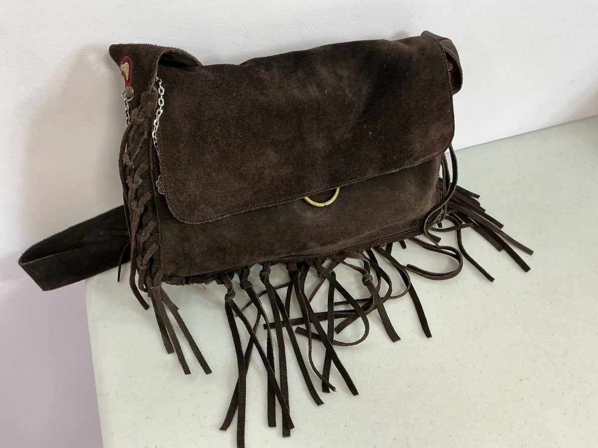 Brown Suede Fringe Crossbody Bag
