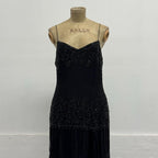 Vintage Y2K Black Heavily Beaded Silk Tassel Dress