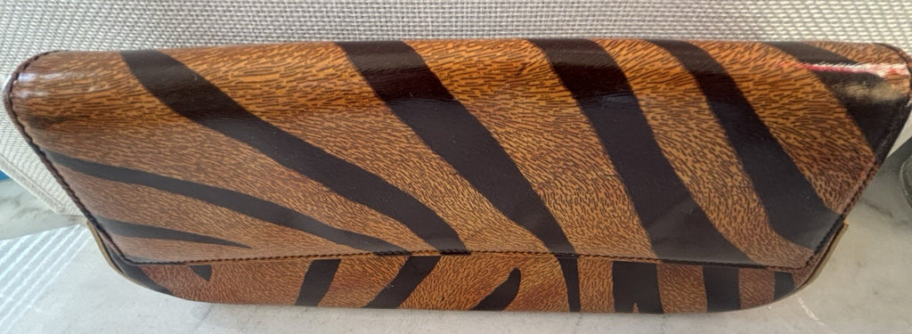 Vintage Francesco Biasia Tiger Stripe Leather Clutch Bag Italy Magnetic Snap