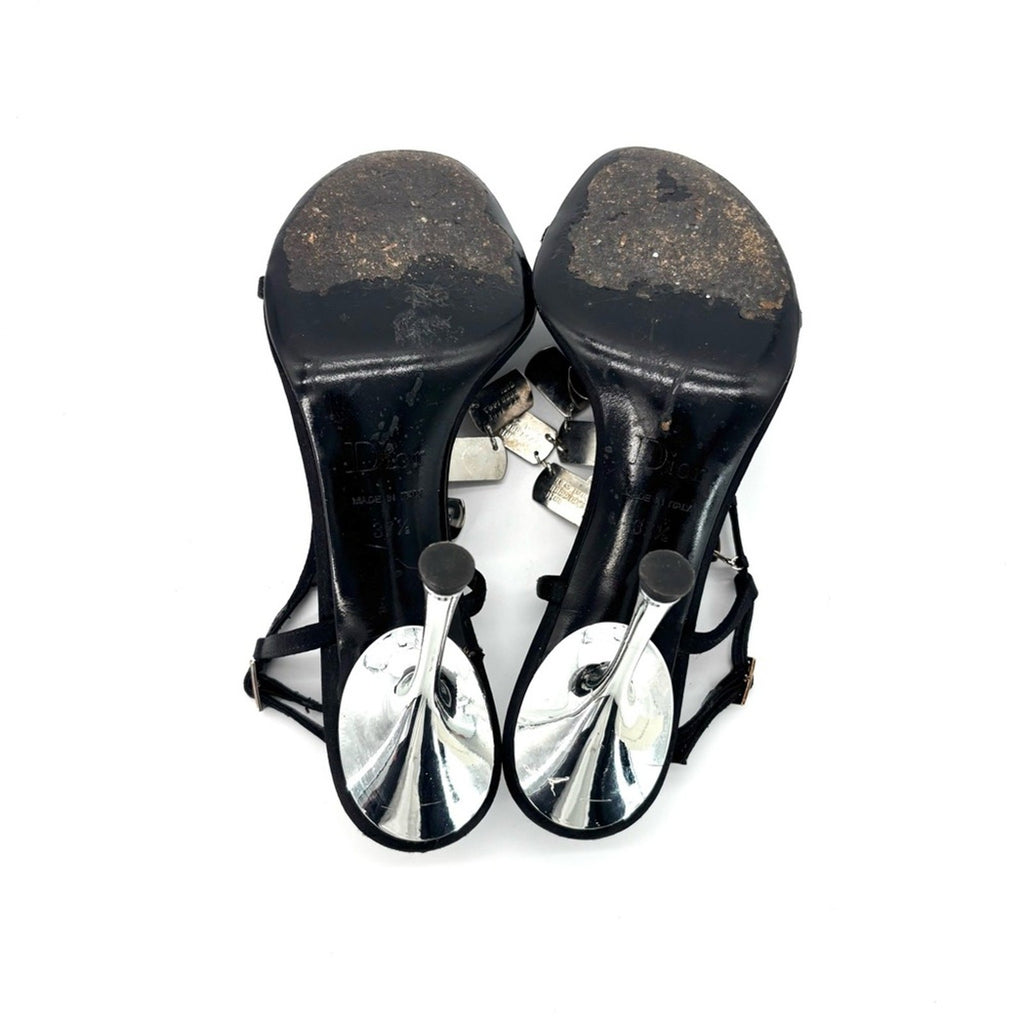 Vintage Dior Galliano 2004 Dog Tag Strappy Satin Heeled Sandals