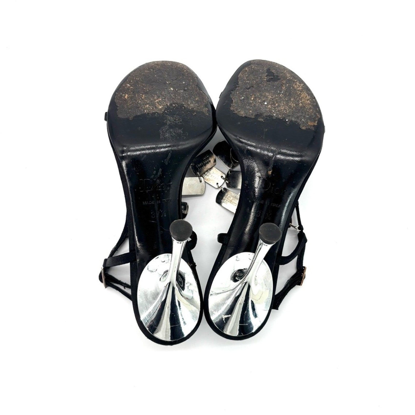 Vintage Dior Galliano 2004 Dog Tag Strappy Satin Heeled Sandals