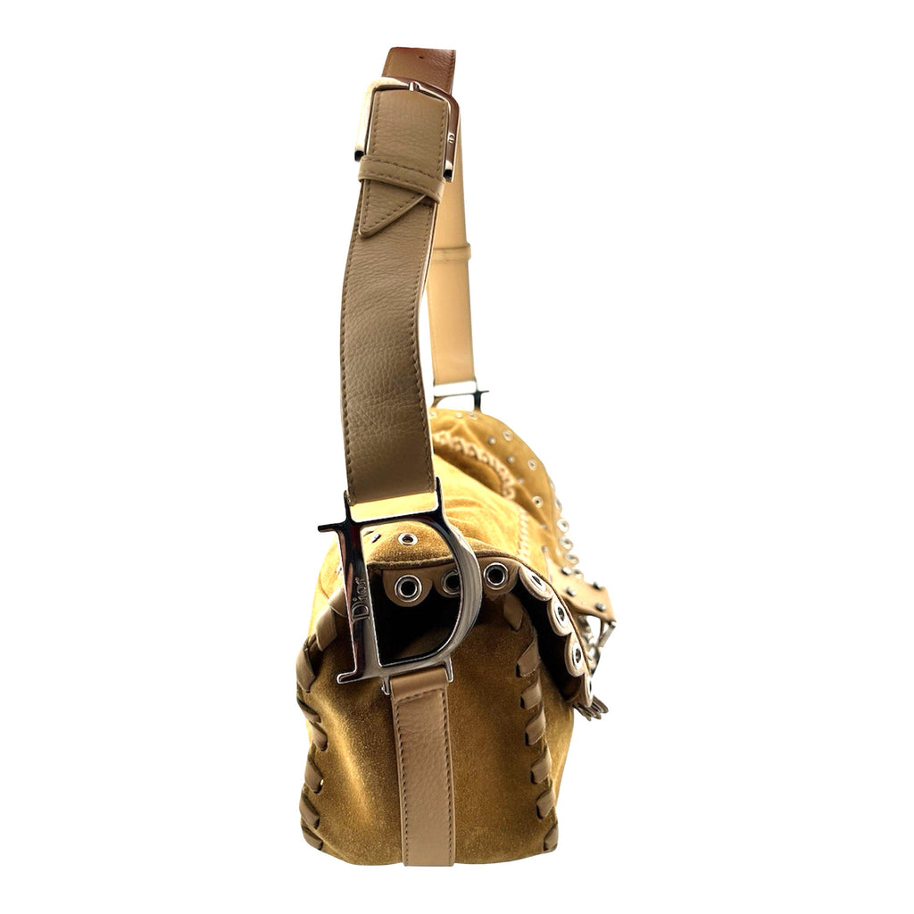 Vtg Christian Dior John Galliano Suede Crystal Peace & Love Bag Studded Y2K 2005
