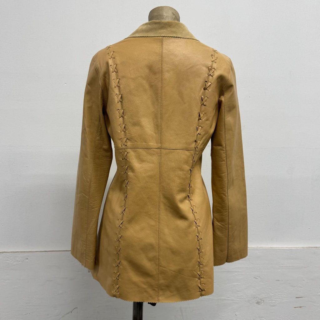 Bebe Y2K Genuine Leather Whipstitch Corset Tie-Front Jacket