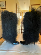 Manolo Blahnik Fur Black High Heel Boots Size 41.5 (Retail-$2000)