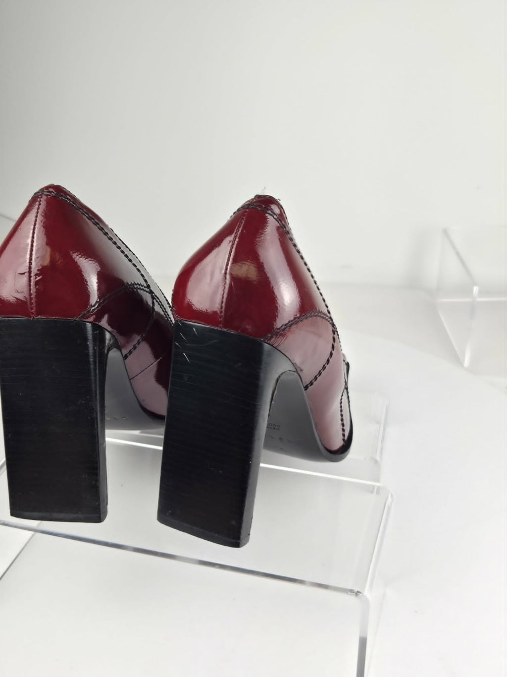 Vintage Casadei Red Patent Leather Block Heel Square Toe Pumps - Size 9