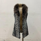 Vintage Y2K Stenciled Rabbit and Raccoon Fur Vest