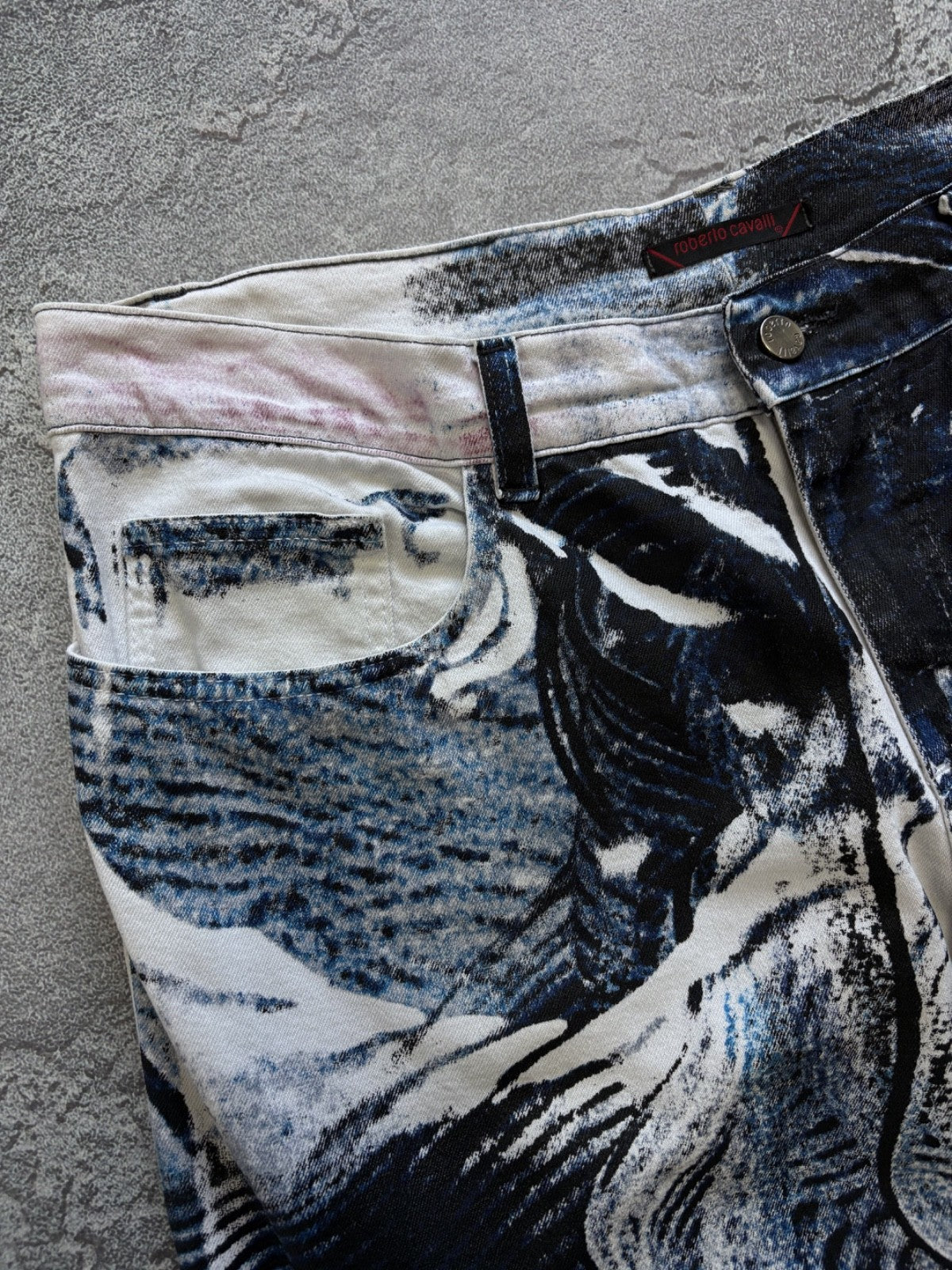 Vintage 2000's Roberto Cavalli Abstract Psychedelic Print Jeans Pants sz XL