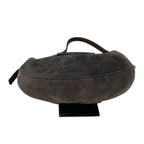 FENDI Vintage FF Logo Micro Croissant Suede Mini Bag Pochette Gray Brown Silver
