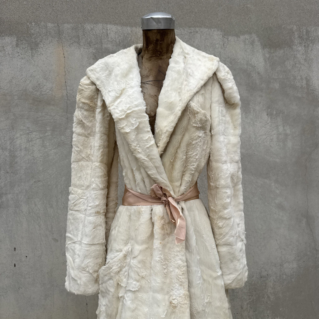 Vintage 1930s White Plush Teddy Bear Dressing Gown Ermie Art Deco Dress Coat