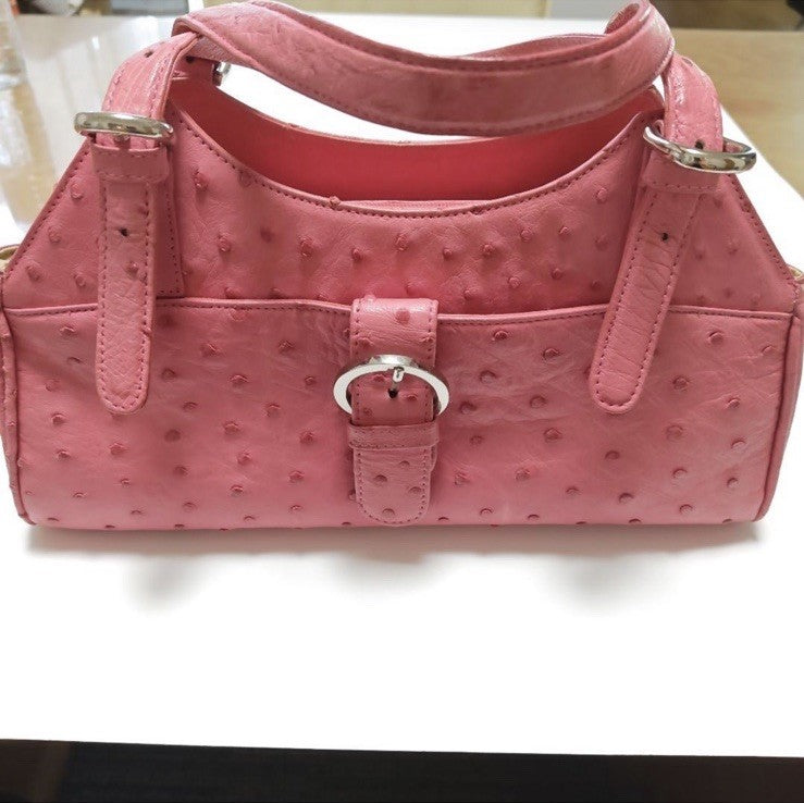 Y2K Pink Ostrich Leather Shoulder Bag