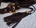Francesco Biasia Brown Leather and Suede Medium Shoulder Bag with Tassels