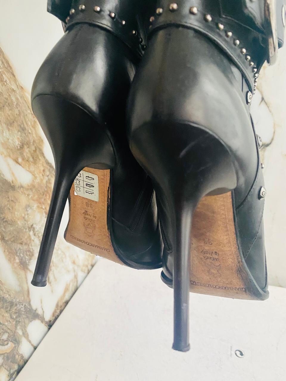 Gianmarco Lorenzi Women Boots  High Heels Black leather Italian Boots Size 38